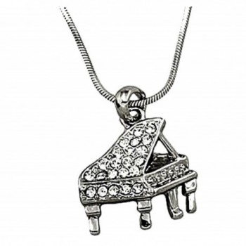 DianaL Boutique Silvertone Crystal Grand Piano Musical Instrument Pendant Necklace Gift Boxed - CD110TPXDP7