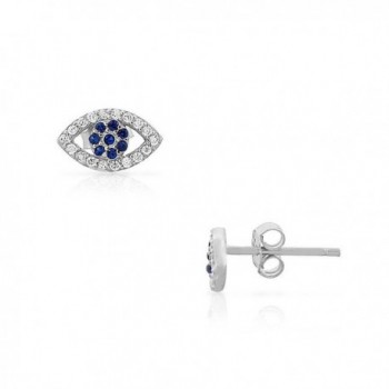 925 Sterling Silver Blue White CZ Evil Eye Stud Earrings - White - CN11MLPEDL1