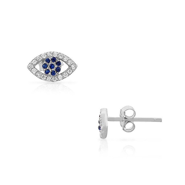 925 Sterling Silver Blue White CZ Evil Eye Stud Earrings - White - CN11MLPEDL1