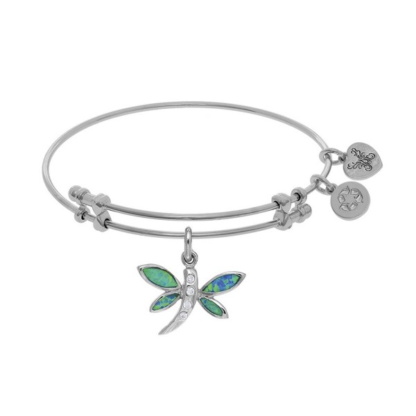 Angelica Collection Brass White Created Opal Dragonfly Charm On W Hite Bangle - CT12K5CN501