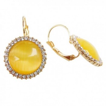 Navachi 18k Gold Plated Crystal Yellow Created-opall Round Az1009h Leverback Hoop Earrings - Yellow - C018205XEZU