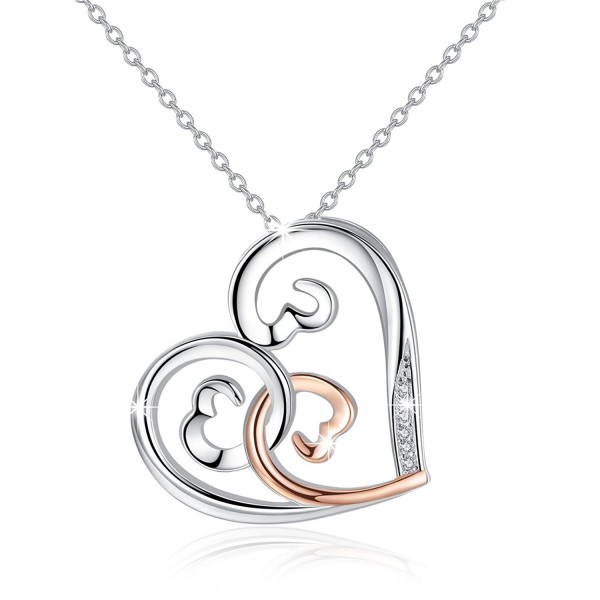 Sterling Silver Open Hearts Women Necklaces Rose Gold Love Pendant Birthday Gift for Mom - CK188N6ASRR