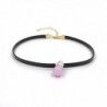 Natural Stone and Diamond Charm Black Leather Alice Choker Necklace12.5 Inch - Pink - C012HKKOSMF