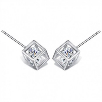 925 Sterling Silver Square Stud Earrings For Women With AAA Cubic Zirconia - C3184UZ23O0