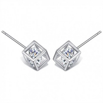 925 Sterling Silver Square Stud Earrings For Women With AAA Cubic Zirconia - C3184UZ23O0