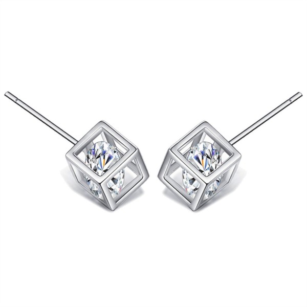 925 Sterling Silver Square Stud Earrings For Women With AAA Cubic Zirconia - C3184UZ23O0