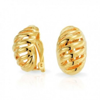Bling Jewelry Gold Plated Brass Half Hoop Modern Geometric Clip On Earrings - CL11PQG4AFZ