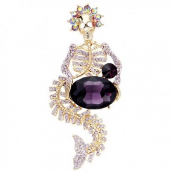 EVER FAITH Rhinestone Crystal 4.2 Inch Halloween Skull Mermaid Brooch Pin - Purple Gold-Tone - CO11BU0LPDR