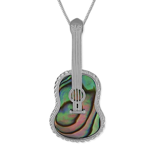 Sterling Silver Abalone Shell Ukulele Pendant Necklace- 16+2" Extender - C6113ZSJ58T