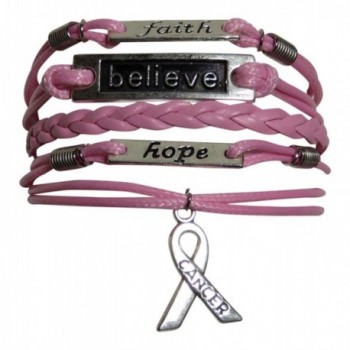 Pink Multi Strand Leather Like Faith Hope Believe Breast Cancer Bracelet - CI11LJ1M7EX