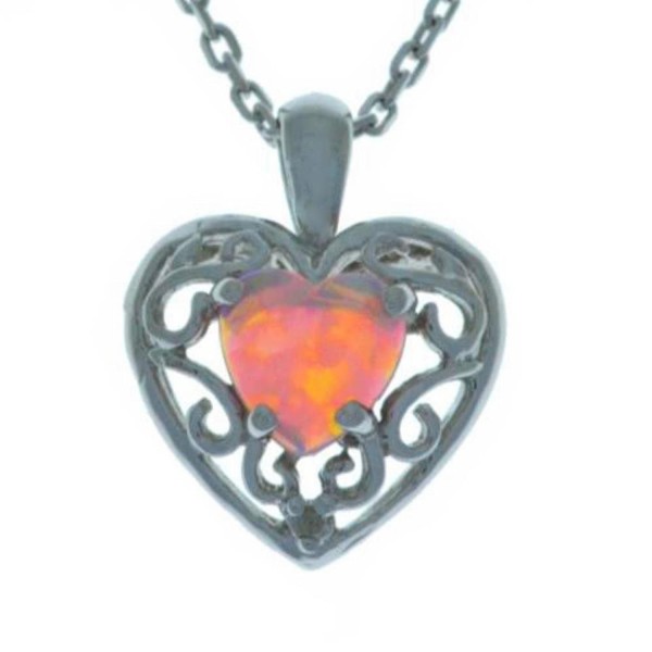 Simulated Pink Opal & Diamond Heart Love Pendant .925 Sterling Silver Rhodium Finish - C911BZUJOKN