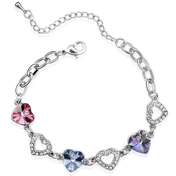 Colorful Heart Swarovski Elements Heart Shaped Crystal Rhodium Plated Bracelet - Purple- Pink- Blue - CG118WGG2BH