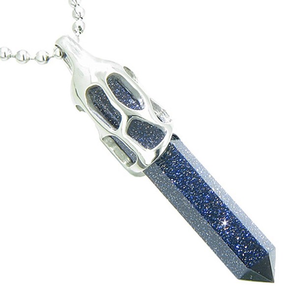 Positive Energy Cosmic Amulet Crystal Point Lucky Charm Blue Goldstone Pendant 18 Inch Necklace - CR115WZ93WB