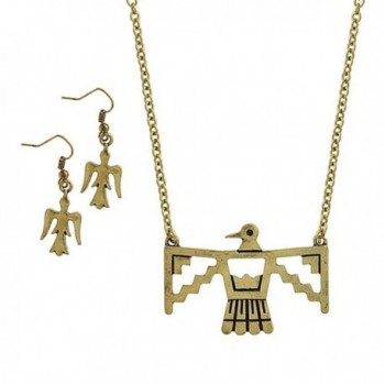 Antiqued Gold Phoenix Necklace and Earring Set - CL11UDXHOIH