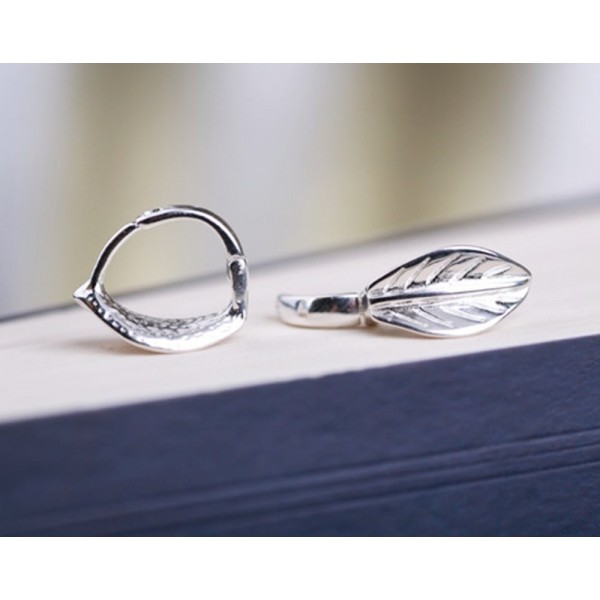 AIEDE-New Sterling Silver Large Leaf Ear Cuff Earring Hoop Ear Stud Ear Rings - CS11RWDGE4V
