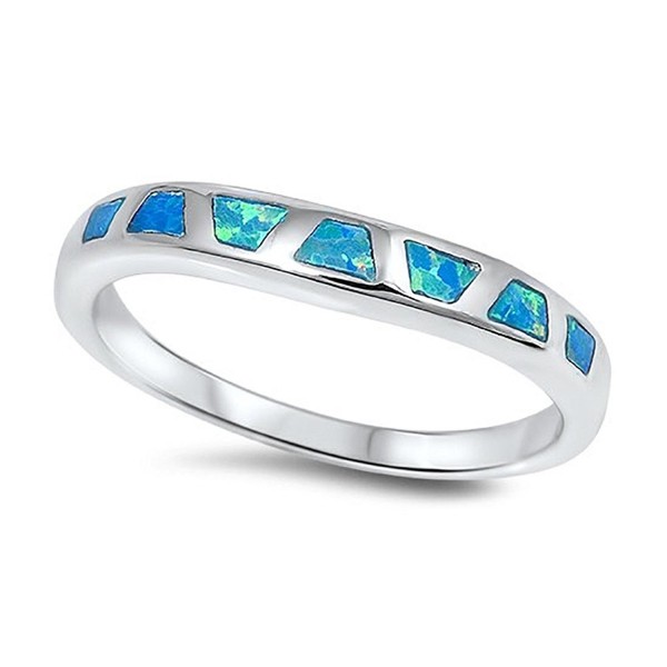 Inlay Ladies Wedding Engagement Anniversary Band Ring Lab Created Blue Opal 925 Sterling Silver - CR12MAINDJC