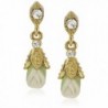 Downton Abbey Carded Gold-Tone Closed White Porcelain Rose Drop Earrings - C9124IYUFA9