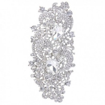 EVER FAITH Austrian Crystal 4.1 Inch Royal Flower Pattern Wedding Brooch Clear - Silver-Tone - C3129IW0IVD