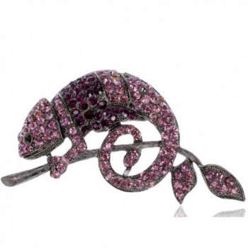 Alilang Amethyst Purple Crystal Rhinestone Chameleon Branch Reptile Pin Brooch - CD114V727FL