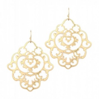 Lovely Gold Toned Floral Metal Filigree Hook Earrings - CK12KUYQMQD