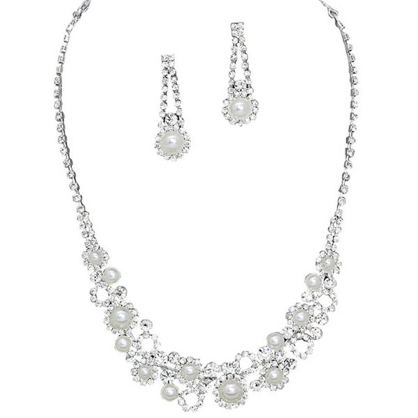 Elegant Sophisticated White Faux Pearl Bridal Wedding Necklace Set W Crystal Silver Tone AA6 - C811K2O77KH