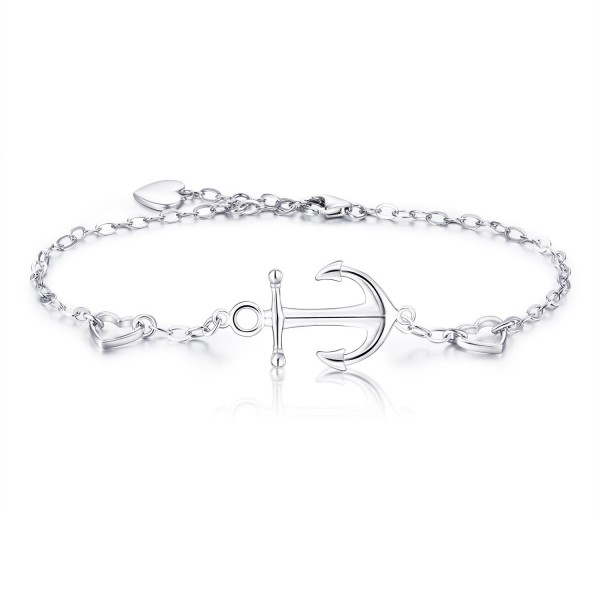 925 Sterling Silver Anchor Bracelet - Billie Bijoux White Gold Plated Diamond Charm Adjustable Bracelet - C4185N46GD2