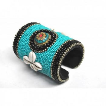 Long Tribal Cuff Bracelet Blue Seed Beads Ethnic Indian Native American Style - CJ182DGMQ4O