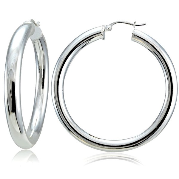 Hoops & Loops Sterling Silver 5mm High Polished Round Large Hoop Earrings - CR12CLAMGUT