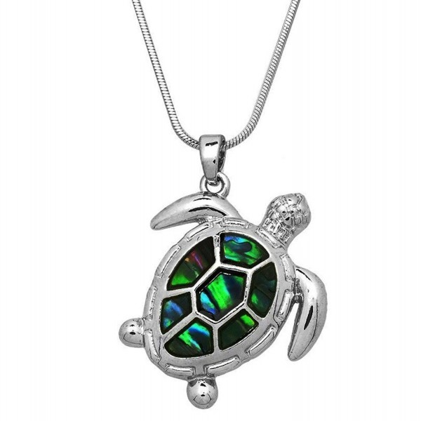 DianaL Boutique Beautiful Design Silver Tone Abalone Sea Turtle Charm Pendant Necklace 17" Chain - C018686QWW0