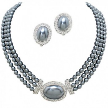 Elegant 3 Strand Steel Gray Pearl Tone Drop Bridal Necklace CLIP ON Earring Set W3 - C812IETPRKD