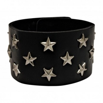 Bracelet - Black Leather Silver Tone Star Studded Bracelet - Rickis Dark Stary Night - CC11GX4ZZWR