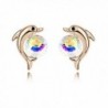 IBTS1 Pair Cute Animal Dolphin Shape Rose Gold Plated Stud Earrings - Colorful - C212JNSW7F7
