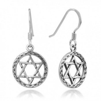 925 Oxidized Sterling Silver Open Hexagram Geometric Star Symbol Round Dangle Hook Earrings 1.14" - CX12LPM82DP