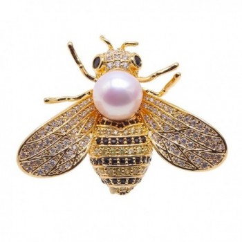 JYX 9mm White Perfect Round Freshwater Pearl Brooch Pin Bee-stye - CR12N4OCMAS