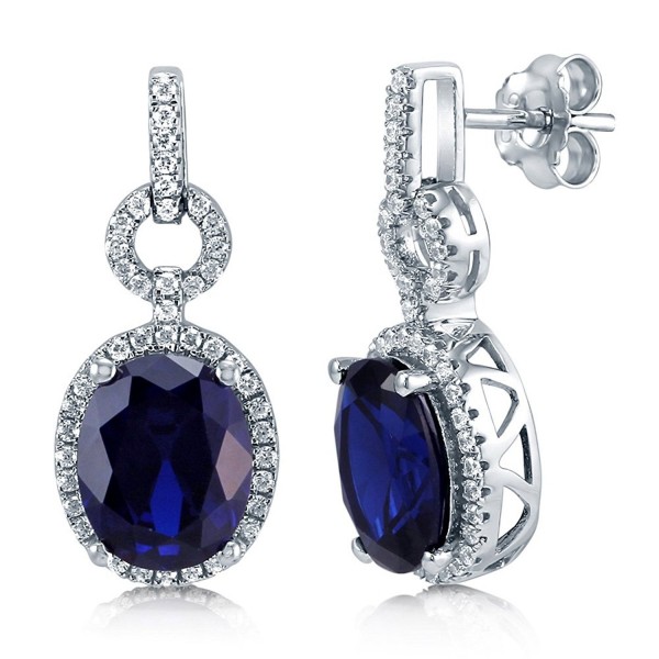 BERRICLE Rhodium Plated Sterling Silver Oval Cut Cubic Zirconia CZ Halo Dangle Earrings - CK119031YBT