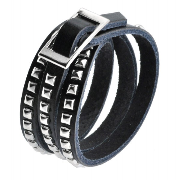 Leather Silver Tone Metal Stud Simple Elegant Wrap Around Bracelet - C712O8AMCAP