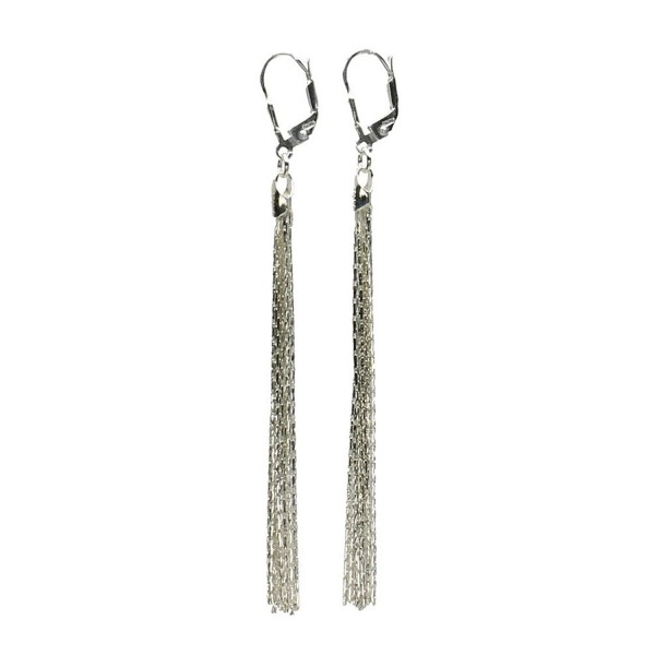 Sterling Silver Multi-Strand Diamond-Cut Italy Chain Tassel Leverback Earrings - C512M1FNQIL