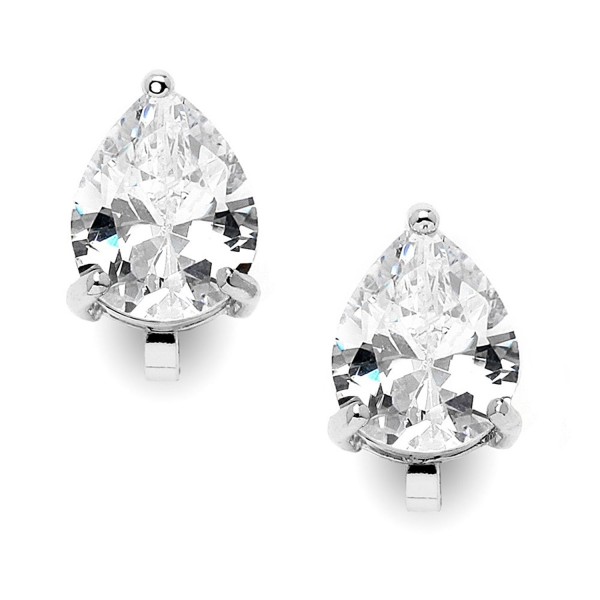 Mariell 2 Carat Clip-On Earrings with Pear-Shaped Cubic Zirconia Stud Solitaires - Silver Platinum Plated - C8127WBIXQ9