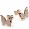 Elove Jewelry Frosted Butterfly Rose Gold Plated Stud - C611Q34TV63
