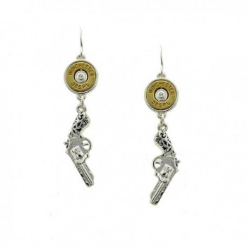 Antiqued Silver Revolver/Pistol and Golden Bullet Drop Earrings - C5184YZG44G