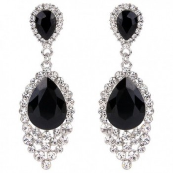 BriLove Teardrop Chandelier Earrings Silver Tone - Black Silver-Tone - CB12JBZ5OLV