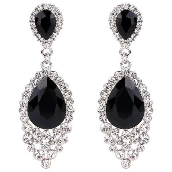 BriLove Teardrop Chandelier Earrings Silver Tone - Black Silver-Tone - CB12JBZ5OLV