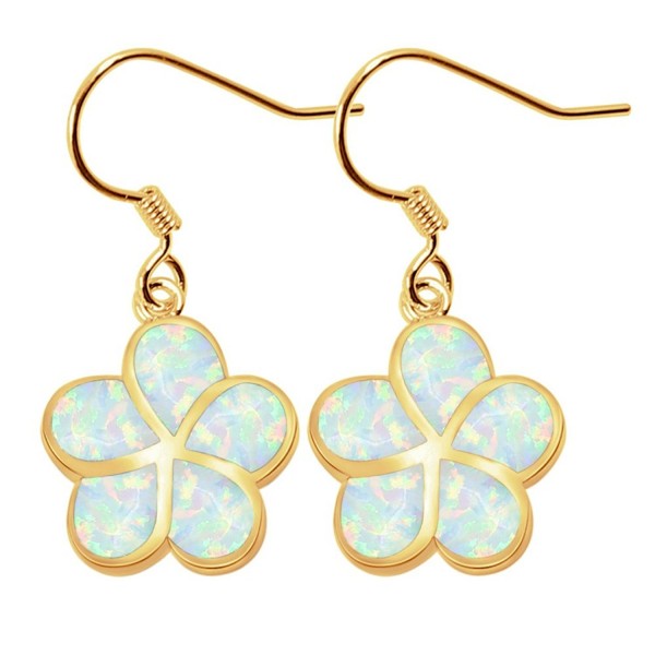 Silver Plated Plumeria Flower Fire Opal Jewelry Dangle Hook Earrings - Yellow:White Opal - CK12B7MA857