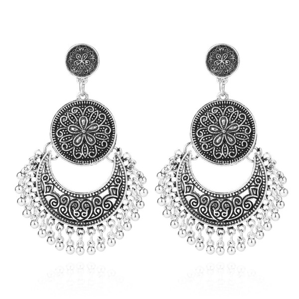 BaubleStar Vintage Antique Silver Dangle Earrings Beaded Tassel Earring for Women Girls - Antique Silver - CW188ZA5USX