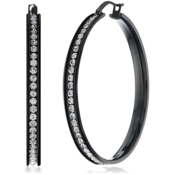 FUNRUN JEWELRY Womens Black Stainless Steel Cubic Zirconia Hoop Earrings 35-55mm - CO182LUQR9L