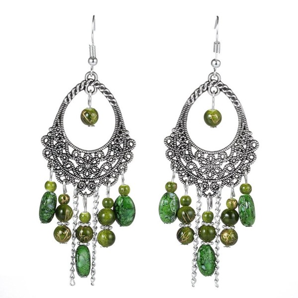 Women's Vintage Fashion Bohemian Long Drop Dangle Earrings - Style 4-Green - CX1887O7NDW