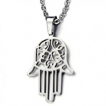 Hamsa Hand of Fatima Pendant Necklace Stainless Steel with 20 Inches Chain - 1 - CW11WMFNTW9