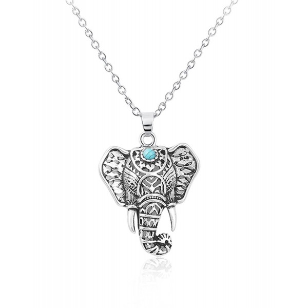 Cyntan Vintage Elephant Pendent Necklace Animal Ring Jewelry For Women Silver Tone - Necklace - C01868S834Q