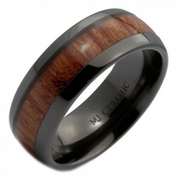 MJ Black Ceramic 6mm or 8mm Wedding Band- Inlay Made from Real Koa Wood - CA12NAFBZRR