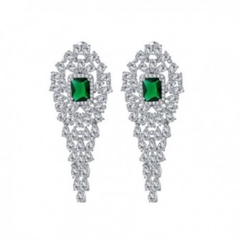 SELOVO Vintage Style Green Cubic Zirconia Stone Emerald Color Big Long Dangle Earrings - CV12I6WIAKV